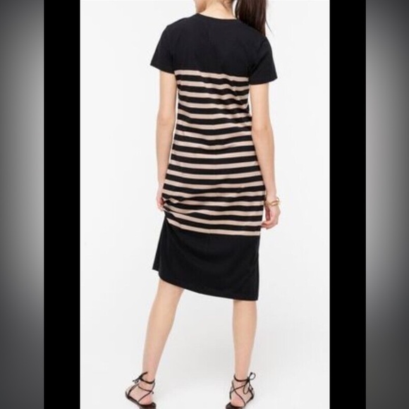 J Crew Dress Womens Black Crew Neck Short Sleeve Striped Cotton size S - Picture 2 of 10